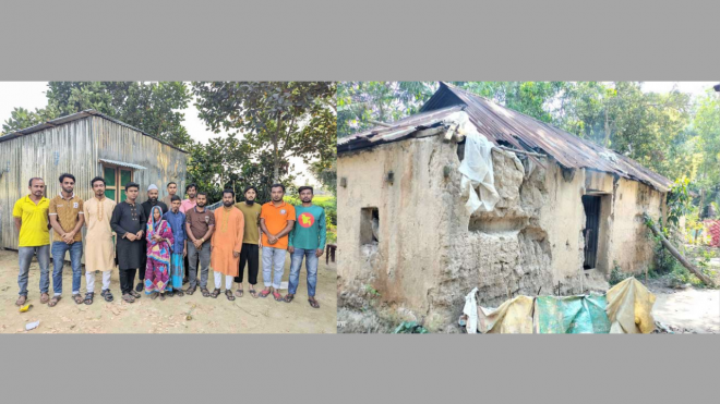 হবিগঞ্জের মাধবপুরের একঝাঁক তরুণদের প্রচে’ষ্টার গৃহহীন মায়ের গৃহ নির্মাণ।।